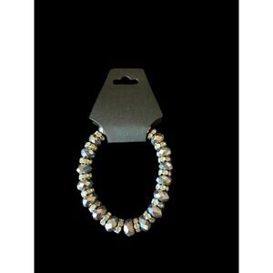 Gray beaded faux diamond stretch bracelet